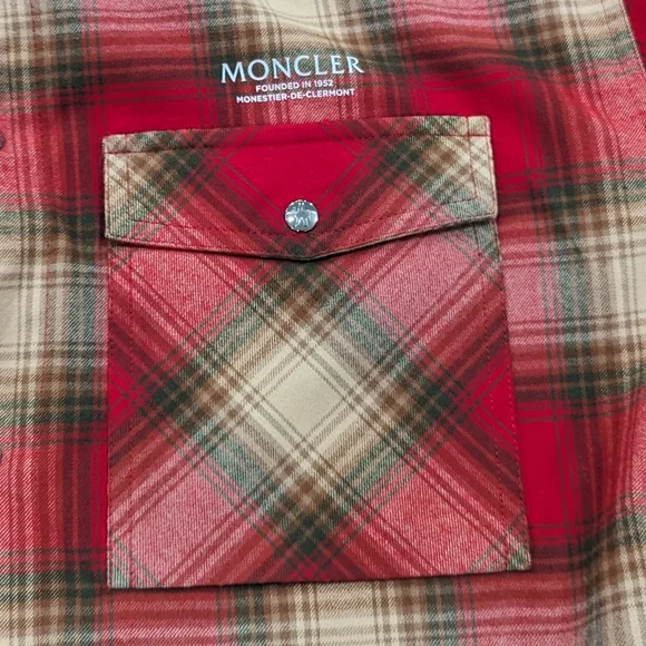 Mens MONCLER Plaid Check LS Button Up Shirt Red/Multi XL justto big do me